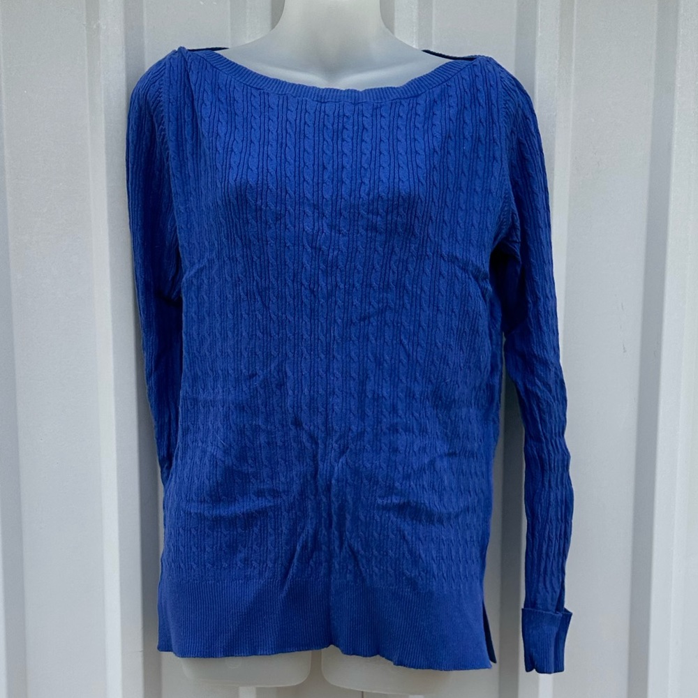 JCP Blue Boatneck Cuff Sleeve Sweater